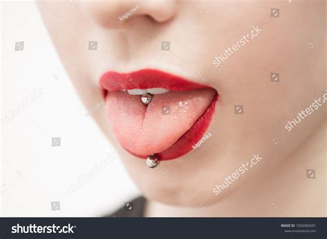 Womans Mouth Red Lips Opened Piercing Stock Photo 1050382691 | Shutterstock