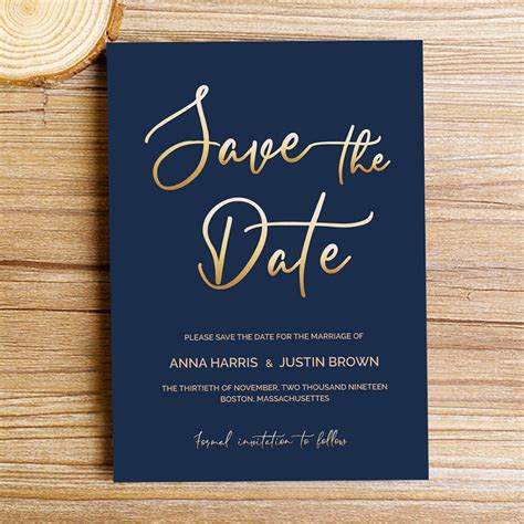 Luxury Navy Gold Wedding Save The Date Cards Printable Etsy