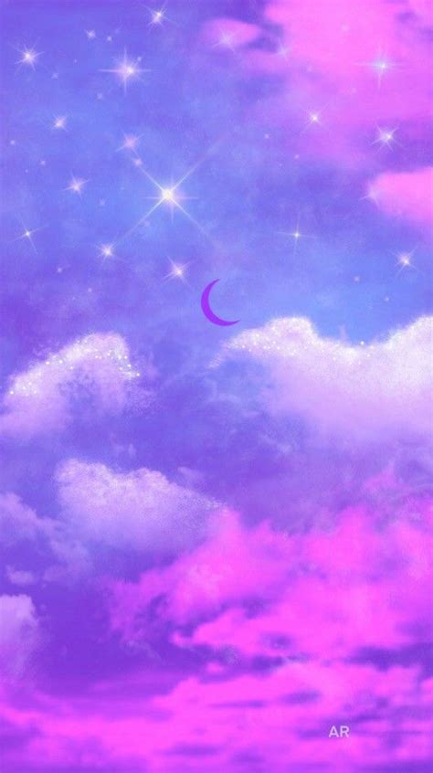 The Sky Is Full Of Stars And Clouds With A Crescent Moon In The Middle