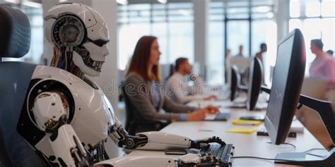 Futuristic Robot Working Alongside Humans In Office AIG41 Stock Image