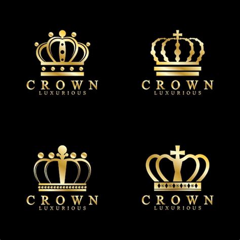 Icônes De Couronne D or Reine Roi Couronnes D or Luxe Logo Design