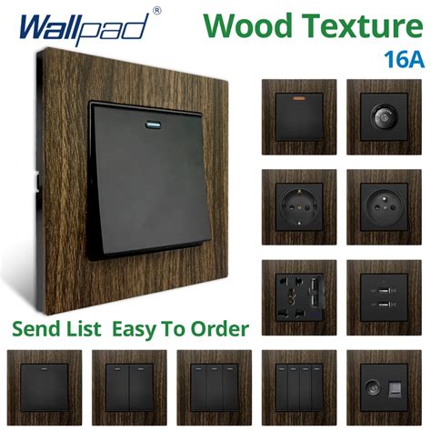 Wallpad Wood Texture Aluminum Alloy Panel EU Sockets And Switches LED ...