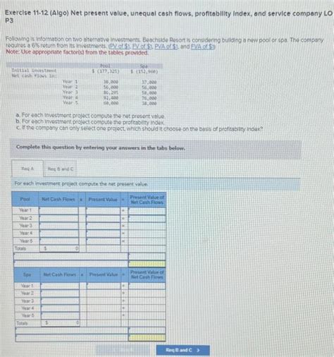 Solved Exerclse 11 12 Algo Net Present Value Unequal Cash Chegg