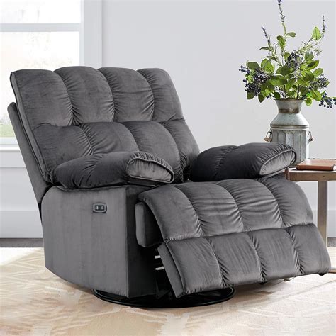 Bonzy Home Power Swivel Rocker Recliner Chair Modern Electric Velvet