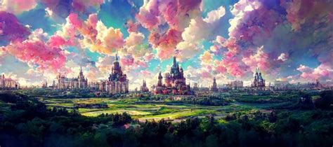 Premium AI Image | A painting of a castle in the sky