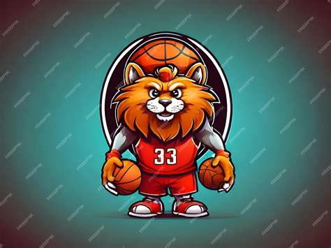 Premium Photo | Lion cartoon character basketball logo