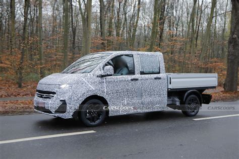 2025 VW Transporter T7 Spied In EV Form With A Double Cab Flatbed Body