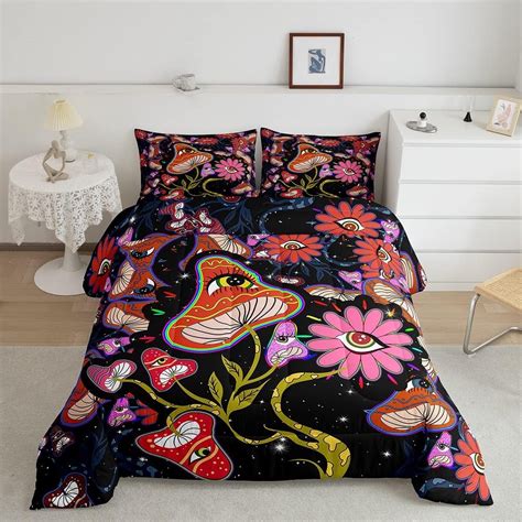 Yst Mushroom Bedding Set King For Girls Women Trippy Cute Flowers