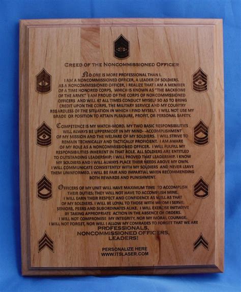 Us Army Nco Creed Personalized Plaque Military Graduation T Solid