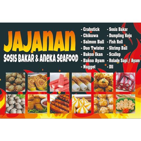 Jual Spanduk Jajanan Seafood Sosis Bakar Desain Custom Shopee