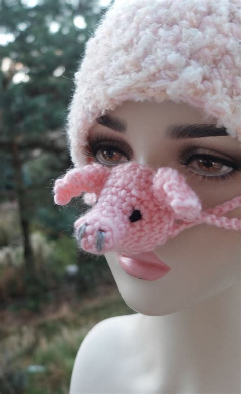 Piggy Nose Warmer, Pink Pig Costume, Fun Pig Mask, Animal Nose Cozy, Outdoor Nose Hat, Crochet ...