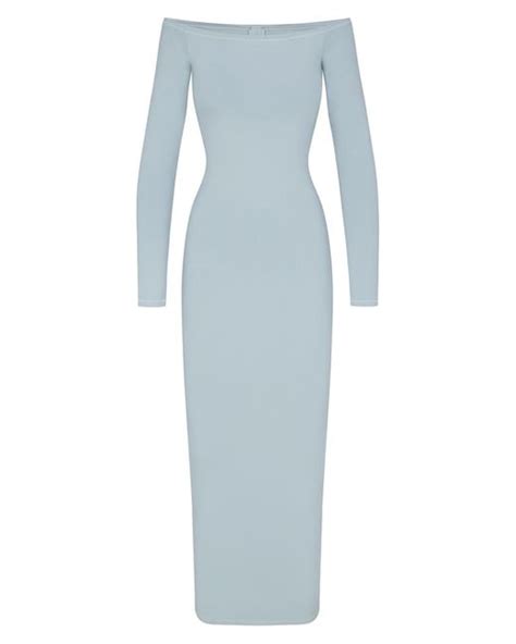 Skims Off The Shoulder Long Sleeve Maxi Dress In Blue Lyst