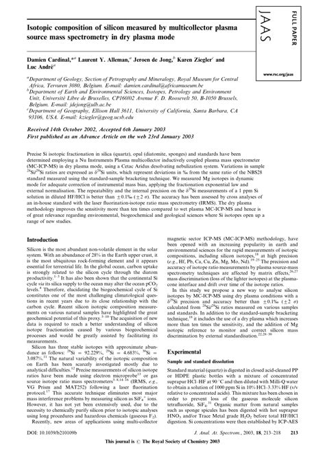 (PDF) Isotope composition of silicon measured by multicollector plasma ...