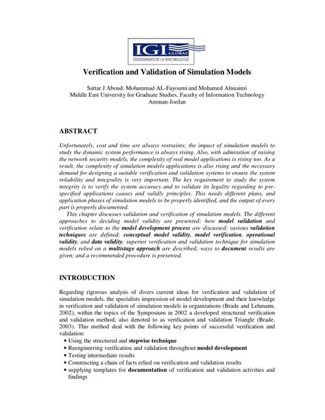 Pdf Verification And Validation Of Simulation Models