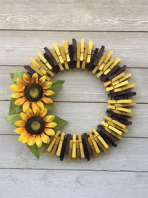 Sunflower Wreathsunflower Clothespin Wreathfront Door Etsy