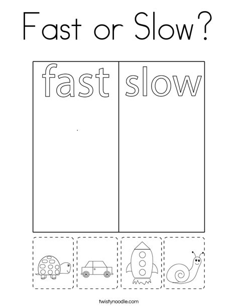 Fast Or Slow Coloring Page Twisty Noodle English Activities For