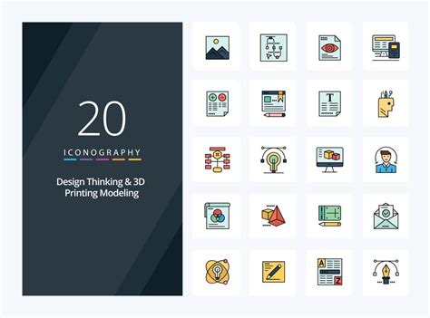 20 Design Thinking And D Printing Modeling Line Filled Icon For