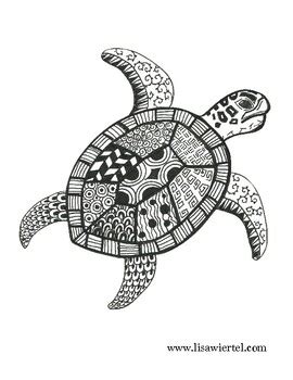 Zentangle Sea Turtle Coloring Sheet By Lisa B Wiertel Original Art