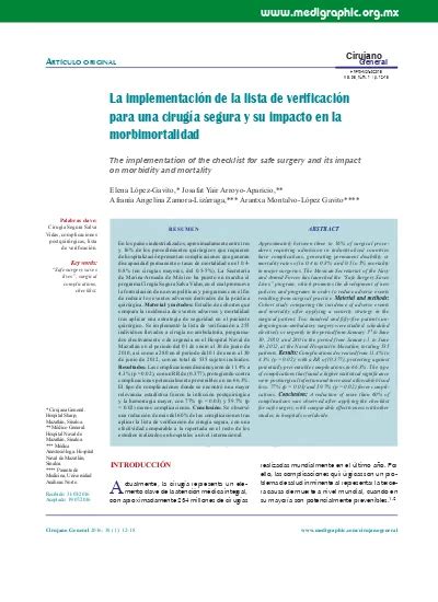 La Implementacin De La Lista De Verificacin Para Una Ciruga Segura Y Su