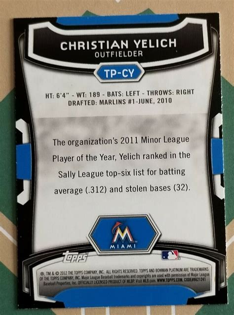 2012 Bowman Platinum Christian Yelich Top Prospects Rookie Brewers