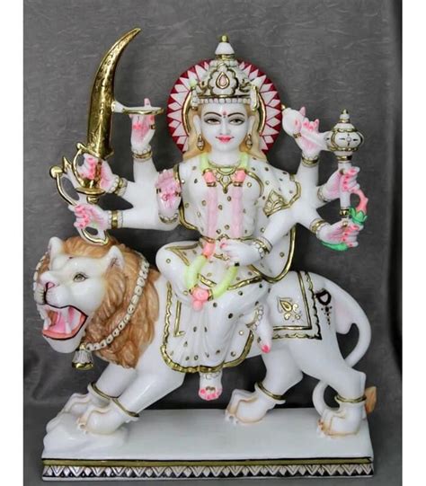 Multicolor Painted 2feet Marble Durga Statue For Worship Size 50inch