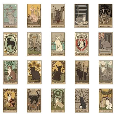 72pcs Cat Tarot Card Decorative Stickers For Suitcase Laptop Computer