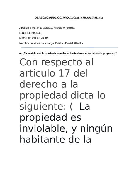 Derecho PUB PROV Y MUN tp2 DERECHO PÚBLICO PROVINCIAL Y MUNICIPAL