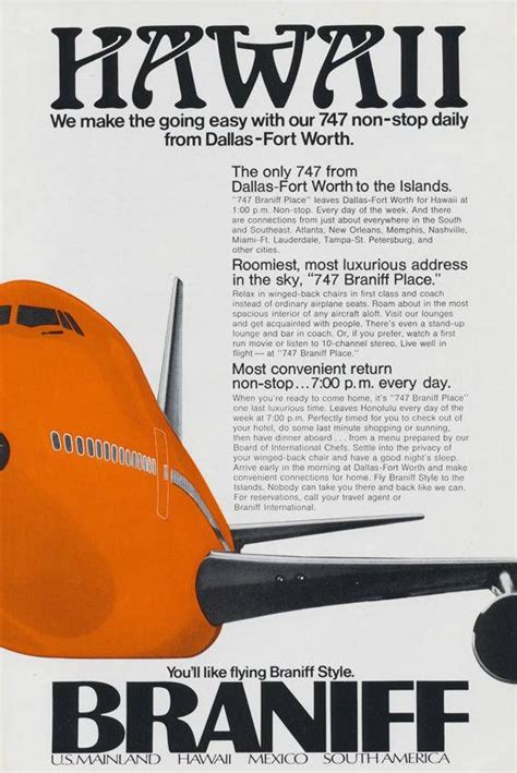 Hawaii Braniff Airline Ad 1973 Vintage 747 Plane Advertisement Print