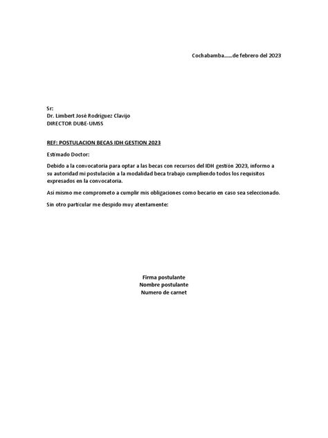 Modelo Carta De Postulacion Pdf