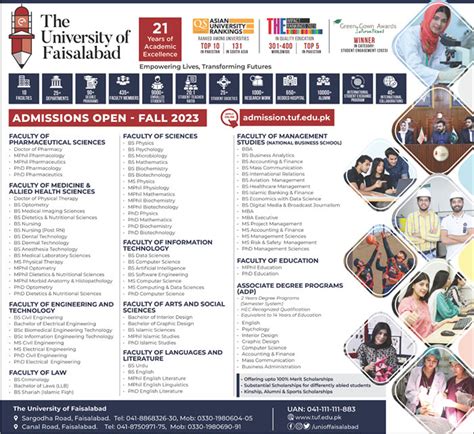 The University Of Faisalabad ADP BS MS MPhil And PhD Admissions 2023