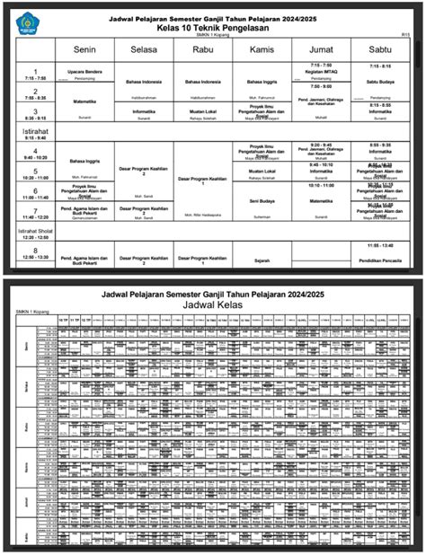 Jadwal Pelajaran Semester Ganjil Tahun Pelajaran 2024 2025 SMKN 1 KOPANG