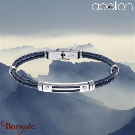 Bracelet APOLLON homme Acier et cuir tressé bleu italien Longueur 21 5 cm