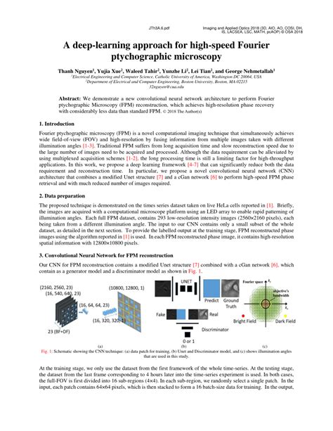 Pdf A Deep Learning Approach For High Speed Fourier Ptychographic