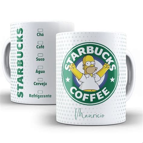 Caneca Homer Simpson Starbucks De Porcelana Personalizada Seu Nome