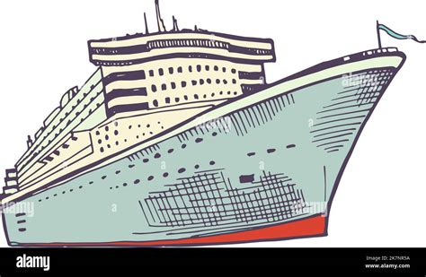 Cruiser Sketch Hand Drawn Passenger Ship Drawing Stock Vector Image