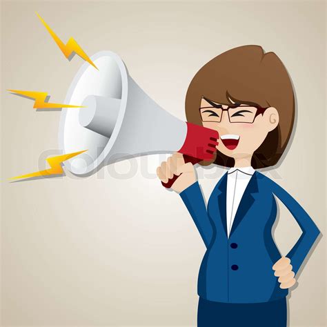 cartoon businesswoman shout out with megaphone | Stock vector | Colourbox