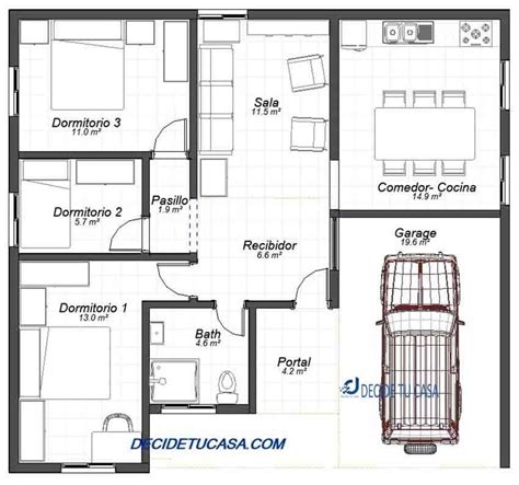 Plano De Casa De 90 Metros Cuadrados Con Cochera Planos De Casas