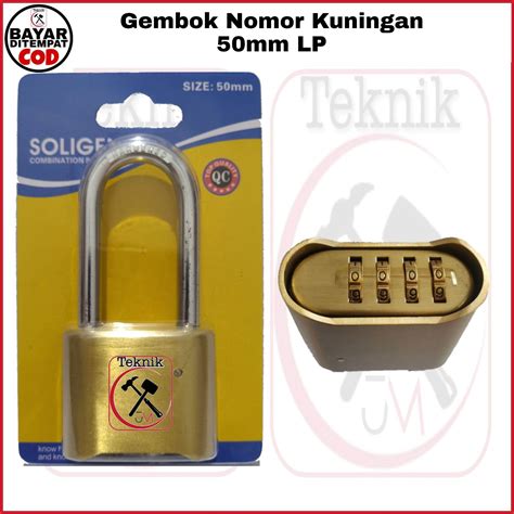 GEMBOK NOMOR KUNINGAN SOLIGEN 50mm PASSWORD BAJA LEHER PANJANG 4 DIGIT