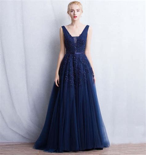 Long A Line Tulle Evening Dress Featuring Beaded Embellishment And Lace