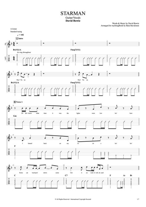 Starman by David Bowie - Guitar/Vocals Guitar Pro Tab | mySongBook.com