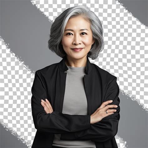 Premium Psd Stylish Confident Adult 50 Years Old Asian Female Psychologist Standing Arms