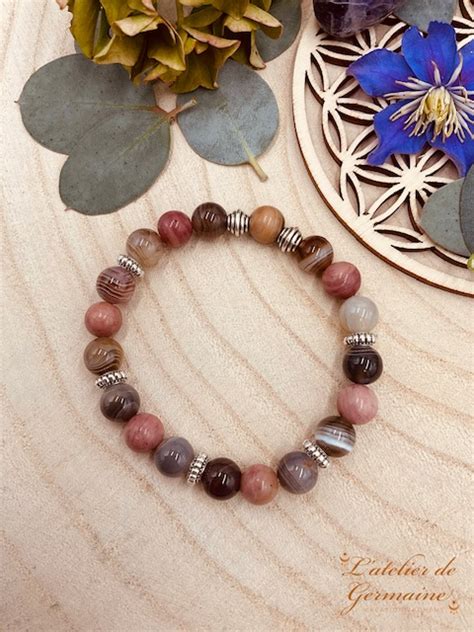 Bracelet Agate Du Botswana Et Rhodonite Duo Esprit Calme L Atelier