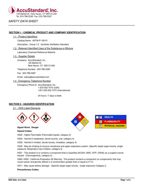 Sds Astm P 126 01 Pdf Personal Protective Equipment Toxicity