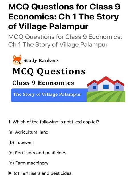 Mcq Questions For Class 9 Economics Ch 1 The Story Of Village Palampur Pdf Agriculture Cotton