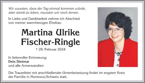 Traueranzeigen Von Martina Ulrike Fischer Ringle Allg Uer Zeitung