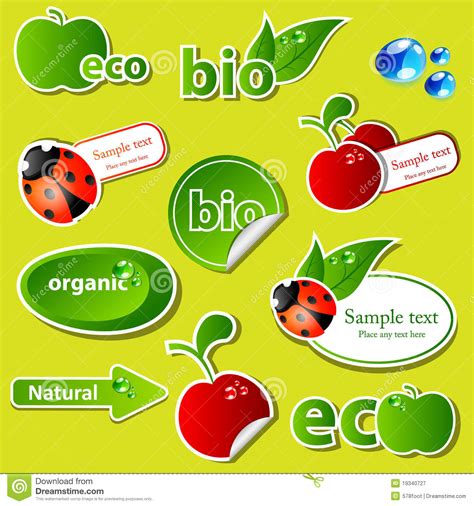 Bio Insieme Dell Autoadesivo Illustrazione Vettoriale Illustrazione