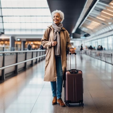 Premium AI Image Mature Woman In The Airport With Luggage