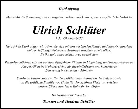 Traueranzeigen Von Ulrich Schl Ter Trauer Anzeigen De