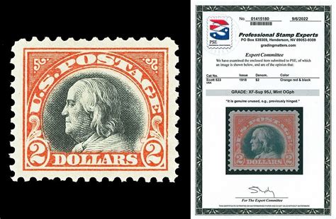 Scott 523 1918 2 00 Bi Color Franklin Mint Graded Xf Sup 95j Lh With Pse Cert United States