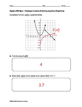 Algebra Eoc Quiz Piecewise Functions Solving Equations Graphically